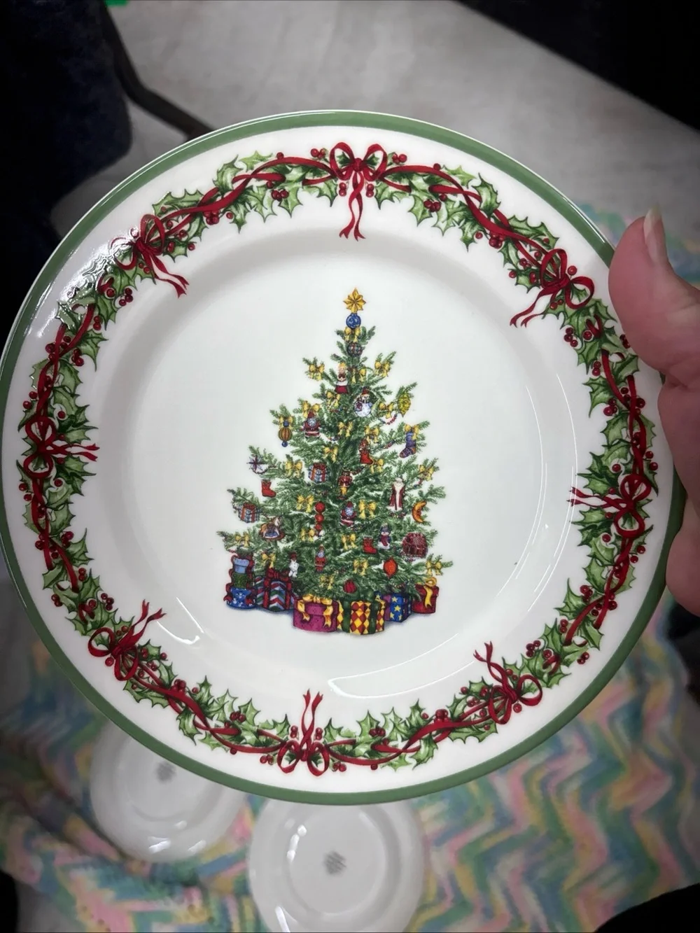 Christopher Radko set of 8 holiday celebrations Christmas tree salad plates